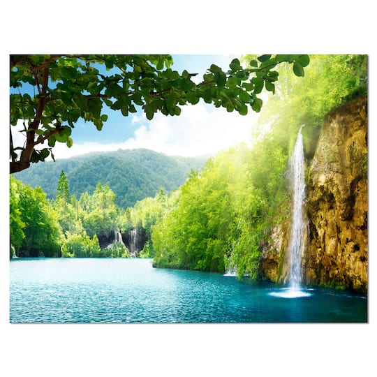 Designart - Waterfall in Deep Forest